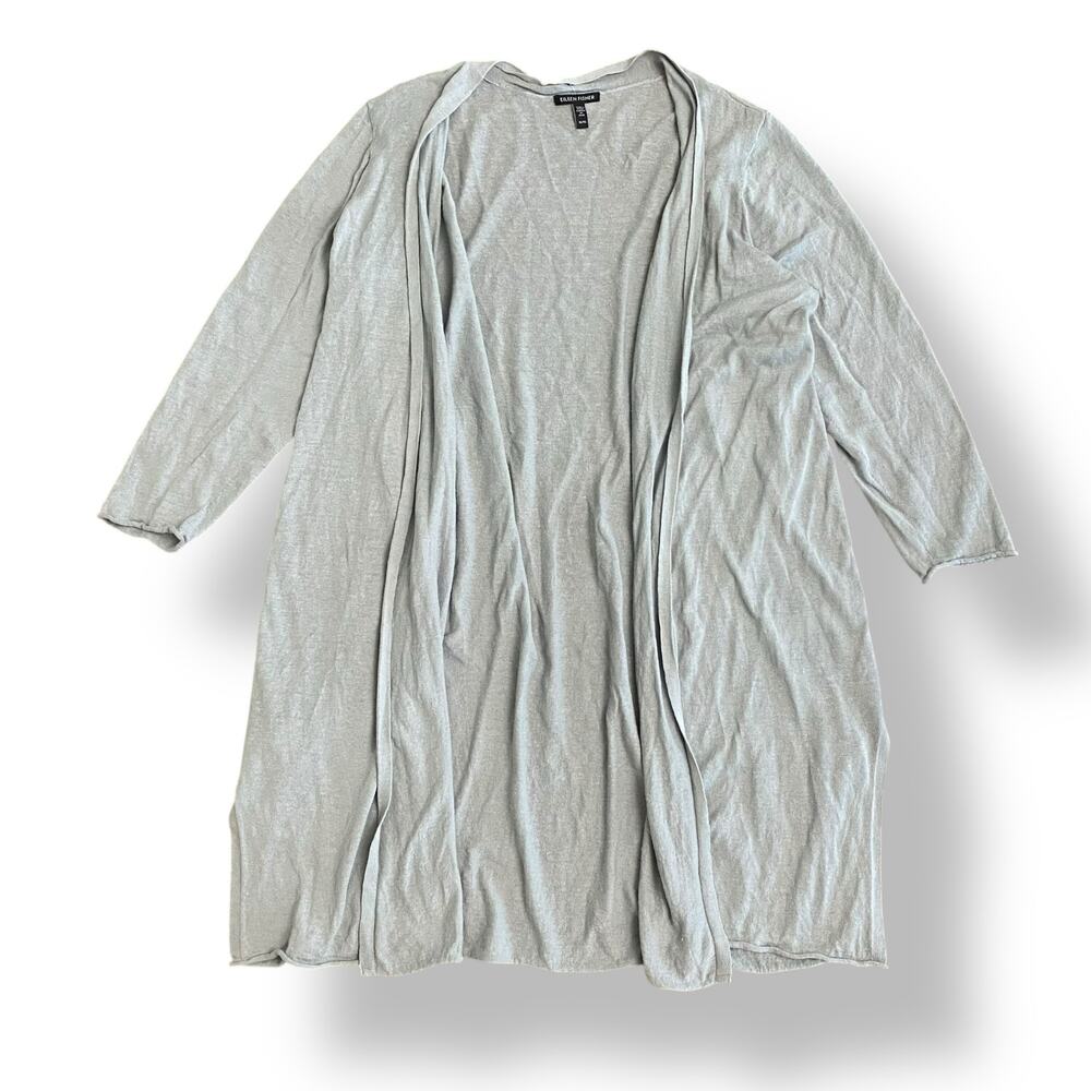 Eileen Fisher Organic Linen Cotton Jersey Long Cardigan Womens Size XL‎ Geyser